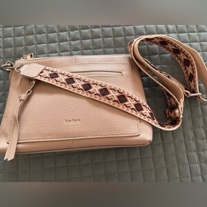 Cream color Pebbled Leather Crossbody with Patterned Strap NEW